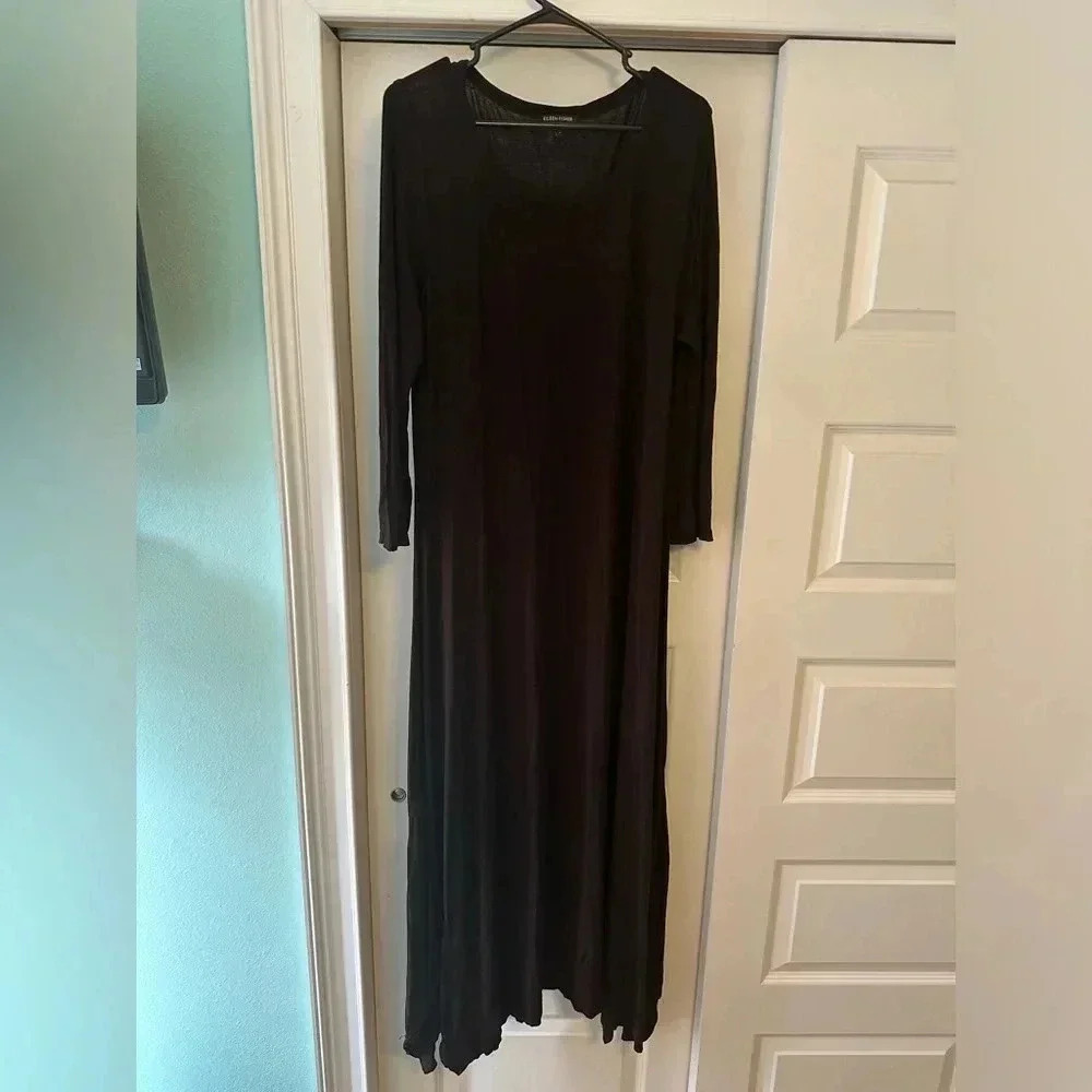EILEEN FISHER Brown Long Sleeve Knit Stretch Maxi Dress Shark Bite Hem Size S